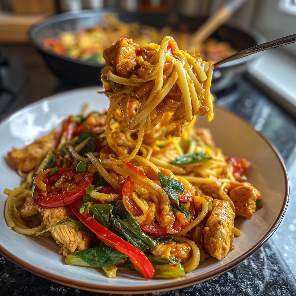 Mittagessen mit Nudeln und Gemüse